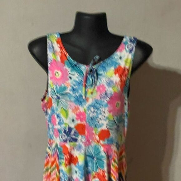 Medium 10/12 Madison Q Reversible Flared Floral ChevronSleeveless A Line Dress - Picture 6 of 14